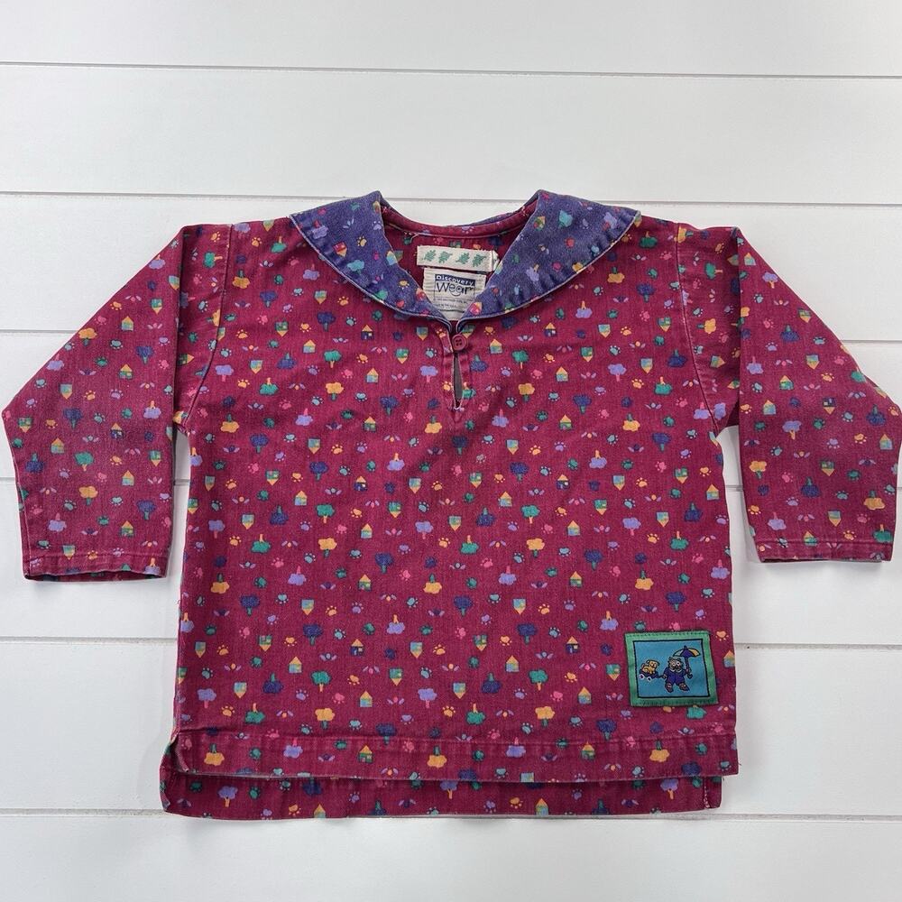 Discovery Wear Vintage Girls Pink Purple Tree House AOP Shirt Size 4 Made In USA
